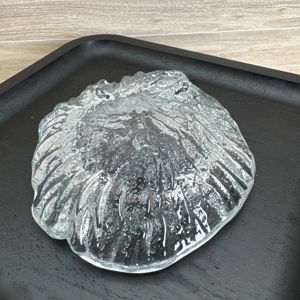 Blenko Ice Bark Ashtray/Bowl Clear Textured Glass Footed Vintage MCM 7